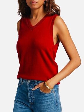 Reformation Reese Red Cashmere Blend V Sweater Vest XS EUC